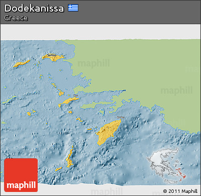 Savanna Style 3D Map of Dodekanissa, single color outside