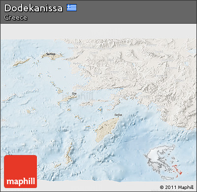Shaded Relief 3D Map of Dodekanissa, lighten