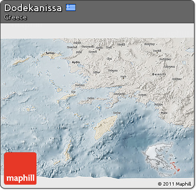 Shaded Relief 3D Map of Dodekanissa, semi-desaturated