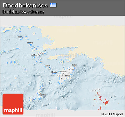 Classic Style 3D Map of Dhodhekanisos, single color outside