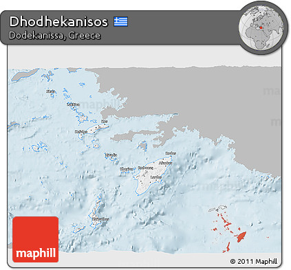 Gray 3D Map of Dhodhekanisos, single color outside