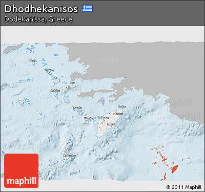 Gray 3D Map of Dhodhekanisos, single color outside