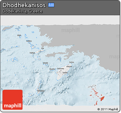 Gray 3D Map of Dhodhekanisos, single color outside