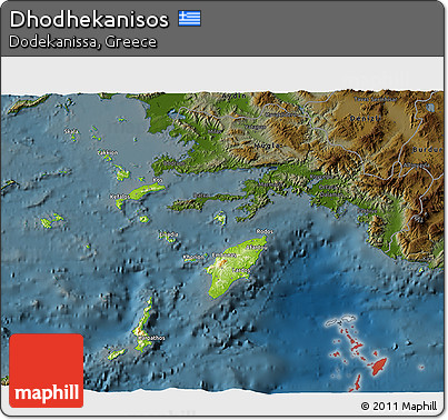 Physical 3D Map of Dhodhekanisos, darken