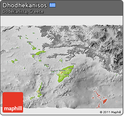 Physical 3D Map of Dhodhekanisos, desaturated