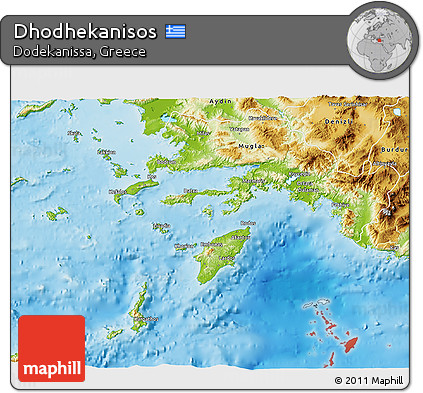 Physical 3D Map of Dhodhekanisos