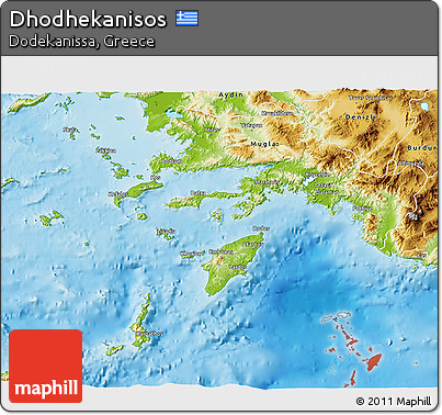 Physical 3D Map of Dhodhekanisos