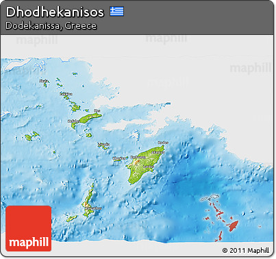 Physical 3D Map of Dhodhekanisos, single color outside