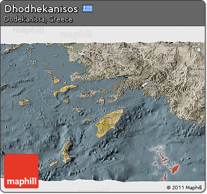 Satellite 3D Map of Dhodhekanisos, semi-desaturated