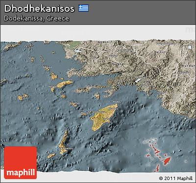 Satellite 3D Map of Dhodhekanisos, semi-desaturated