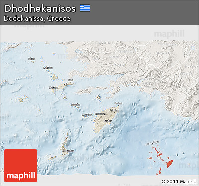 Shaded Relief 3D Map of Dhodhekanisos, lighten