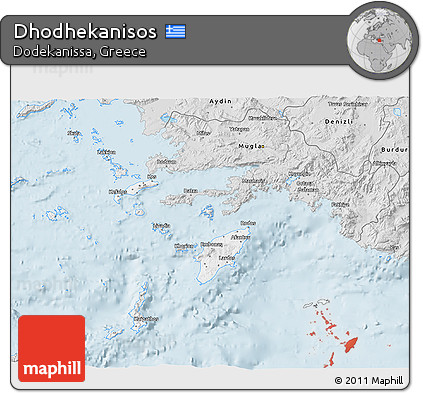 Silver Style 3D Map of Dhodhekanisos