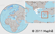Gray Location Map of Dhodhekanisos, highlighted country, within the entire country