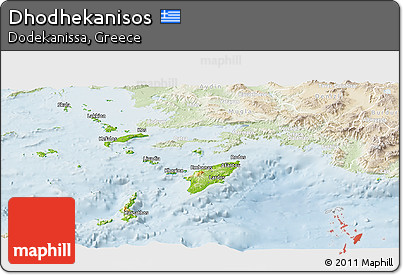 Physical Panoramic Map of Dhodhekanisos, lighten