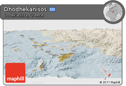 Satellite Panoramic Map of Dhodhekanisos, lighten