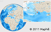 Shaded Relief Location Map of Dodekanissa, highlighted country