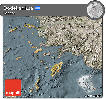 Satellite Map of Dodekanissa, semi-desaturated