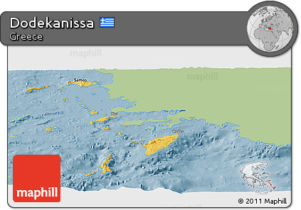 Savanna Style Panoramic Map of Dodekanissa, single color outside