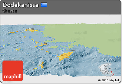 Savanna Style Panoramic Map of Dodekanissa, single color outside