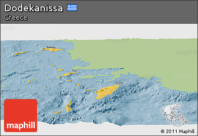 Savanna Style Panoramic Map of Dodekanissa, single color outside