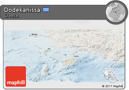 Shaded Relief Panoramic Map of Dodekanissa, lighten