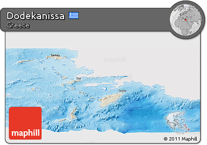 Shaded Relief Panoramic Map of Dodekanissa, single color outside