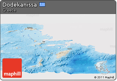 Shaded Relief Panoramic Map of Dodekanissa, single color outside