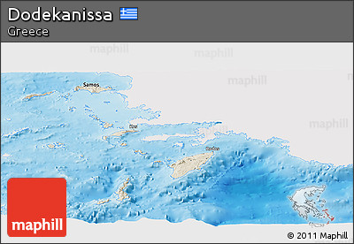 Shaded Relief Panoramic Map of Dodekanissa, single color outside