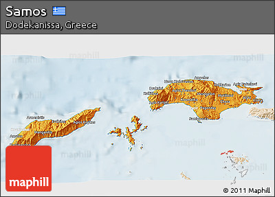 Political 3D Map of Samos, lighten