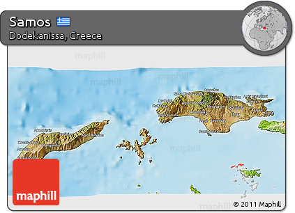 Satellite 3D Map of Samos, physical outside