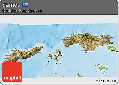 Satellite 3D Map of Samos, physical outside