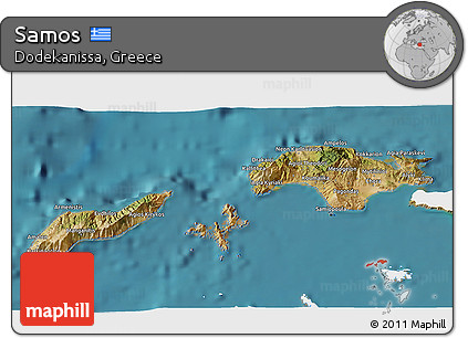 Satellite 3D Map of Samos, single color outside