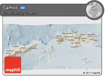 Shaded Relief 3D Map of Samos, semi-desaturated