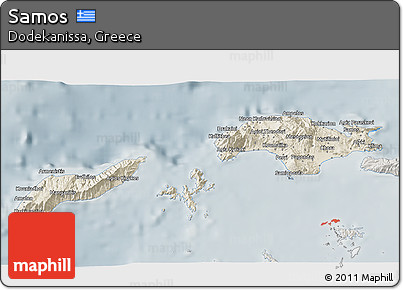 Shaded Relief 3D Map of Samos, semi-desaturated