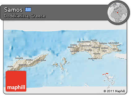 Shaded Relief 3D Map of Samos, single color outside