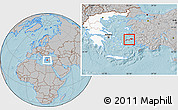 Gray Location Map of Samos, highlighted country, highlighted parent region, hill shading