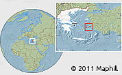Savanna Style Location Map of Samos, highlighted country, hill shading