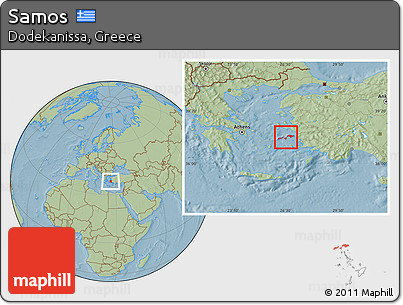 Savanna Style Location Map of Samos, hill shading