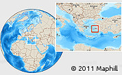 Shaded Relief Location Map of Samos, within the entire country