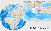 Shaded Relief Location Map of Samos, highlighted country, within the entire country