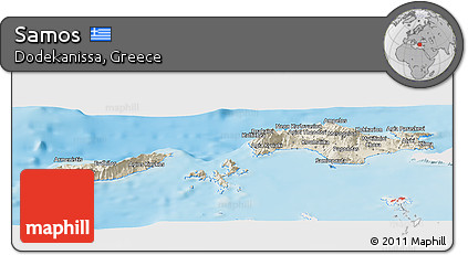 Shaded Relief Panoramic Map of Samos, single color outside