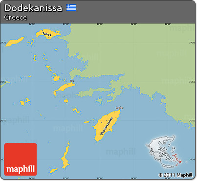 Savanna Style Simple Map of Dodekanissa, single color outside