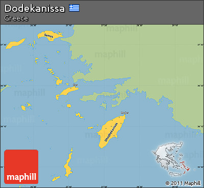 Savanna Style Simple Map of Dodekanissa, single color outside