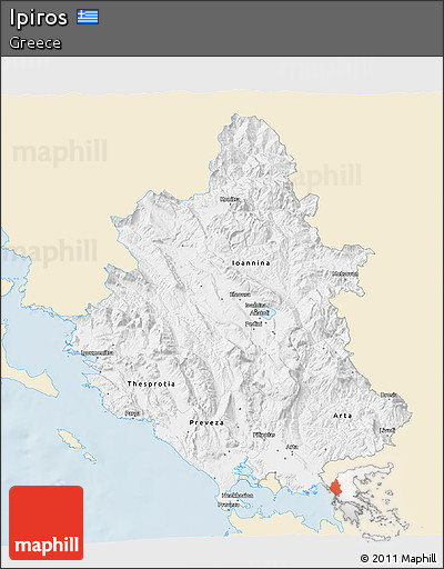 Classic Style 3D Map of Ipiros, single color outside