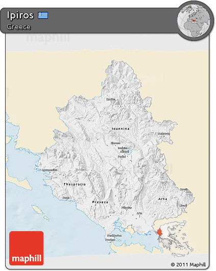 Classic Style 3D Map of Ipiros, single color outside