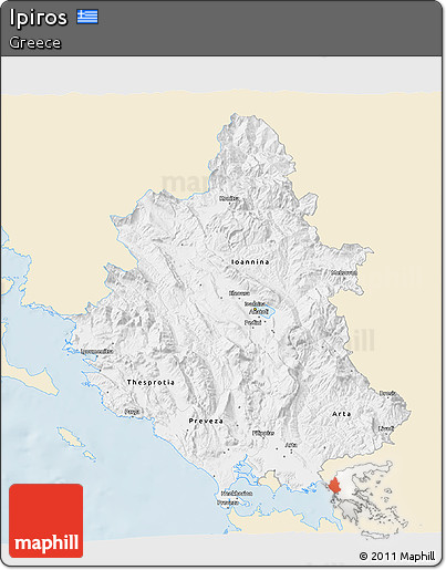 Classic Style 3D Map of Ipiros, single color outside