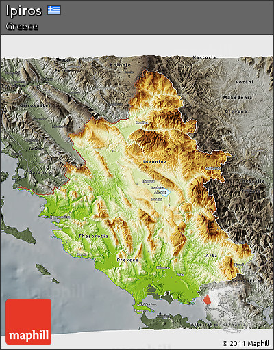 Physical 3D Map of Ipiros, darken, semi-desaturated