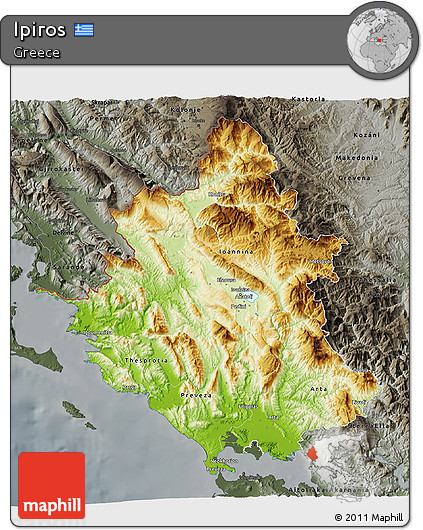 Physical 3D Map of Ipiros, darken, semi-desaturated