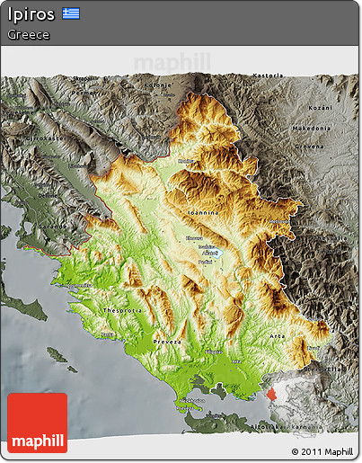Physical 3D Map of Ipiros, darken, semi-desaturated