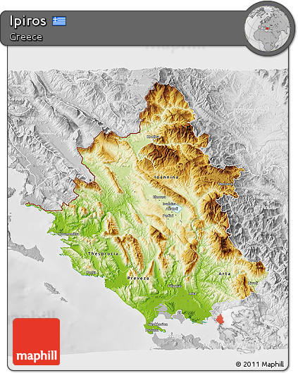 Physical 3D Map of Ipiros, lighten, desaturated